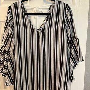 Green Envelope Black and White Striped Blouse